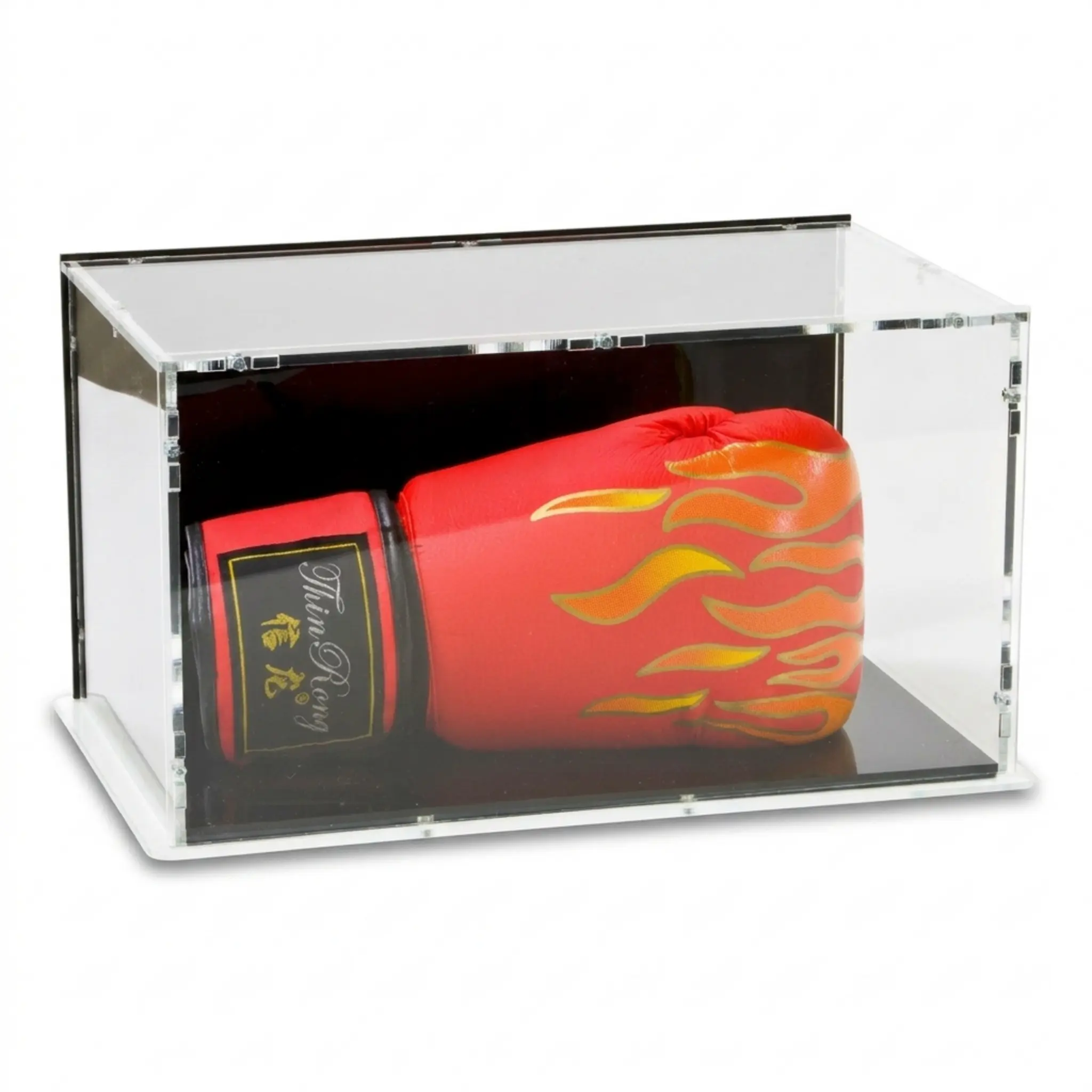 Boxhandschuh Vitrine mit schwarzem Boden und schwarzer Rückwand - liegend