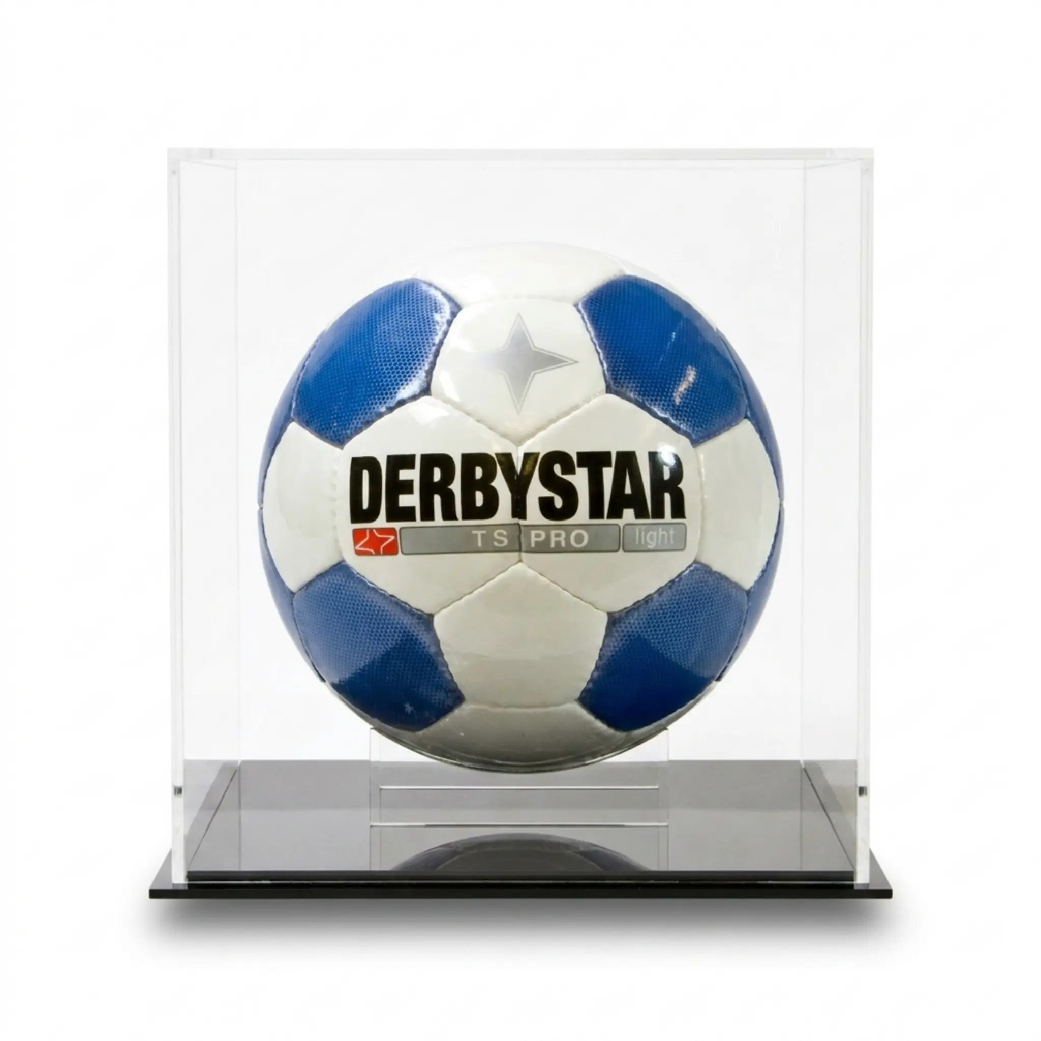 Fussball Vitrine mit schwarzem Boden und schwarzer Rückwand
