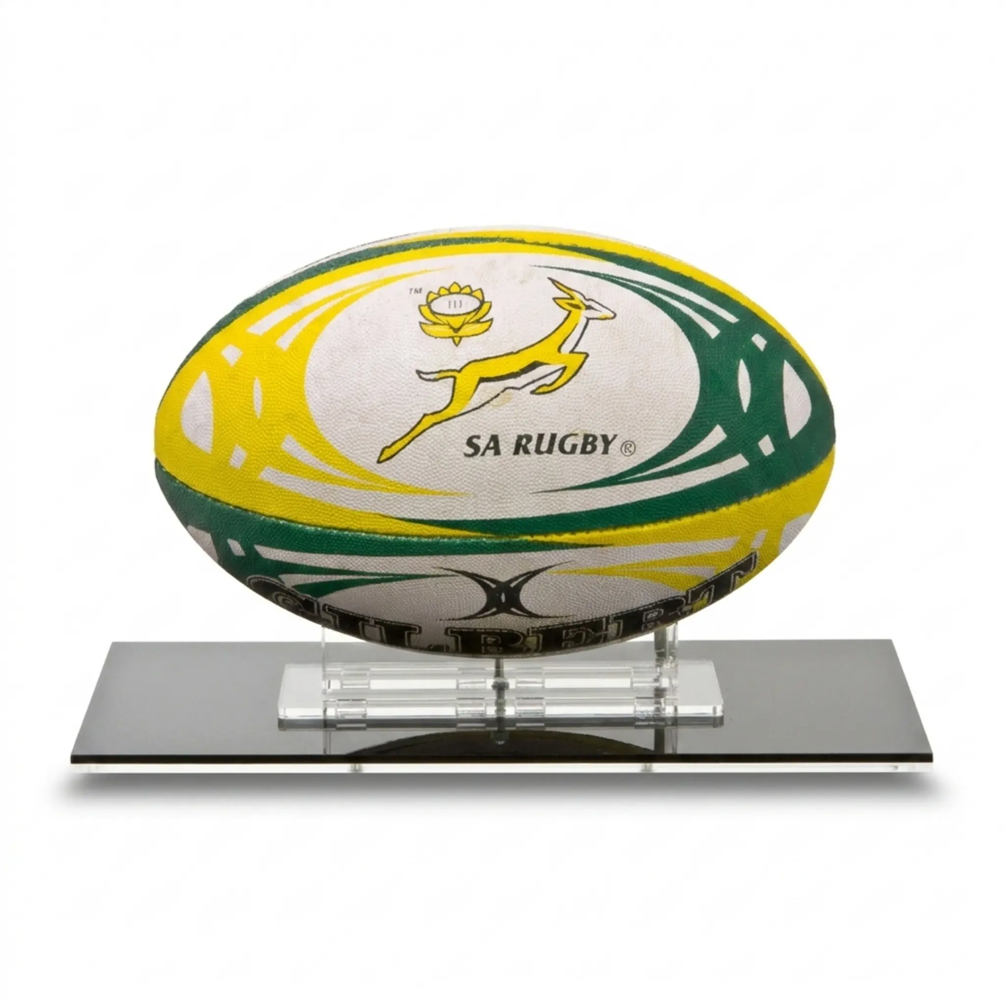 Rugbyball Vitrine mit schwarzem Boden und schwarzer Rückwand für Größe 3