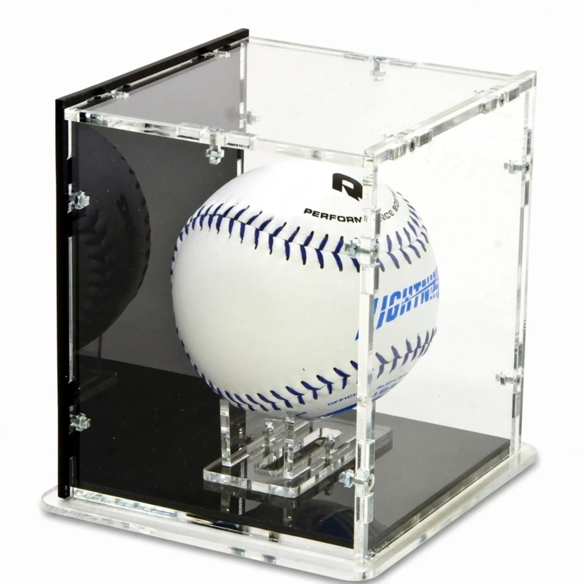 Softball Vitrine mit schwarzem Boden und schwarzer Rückwand
