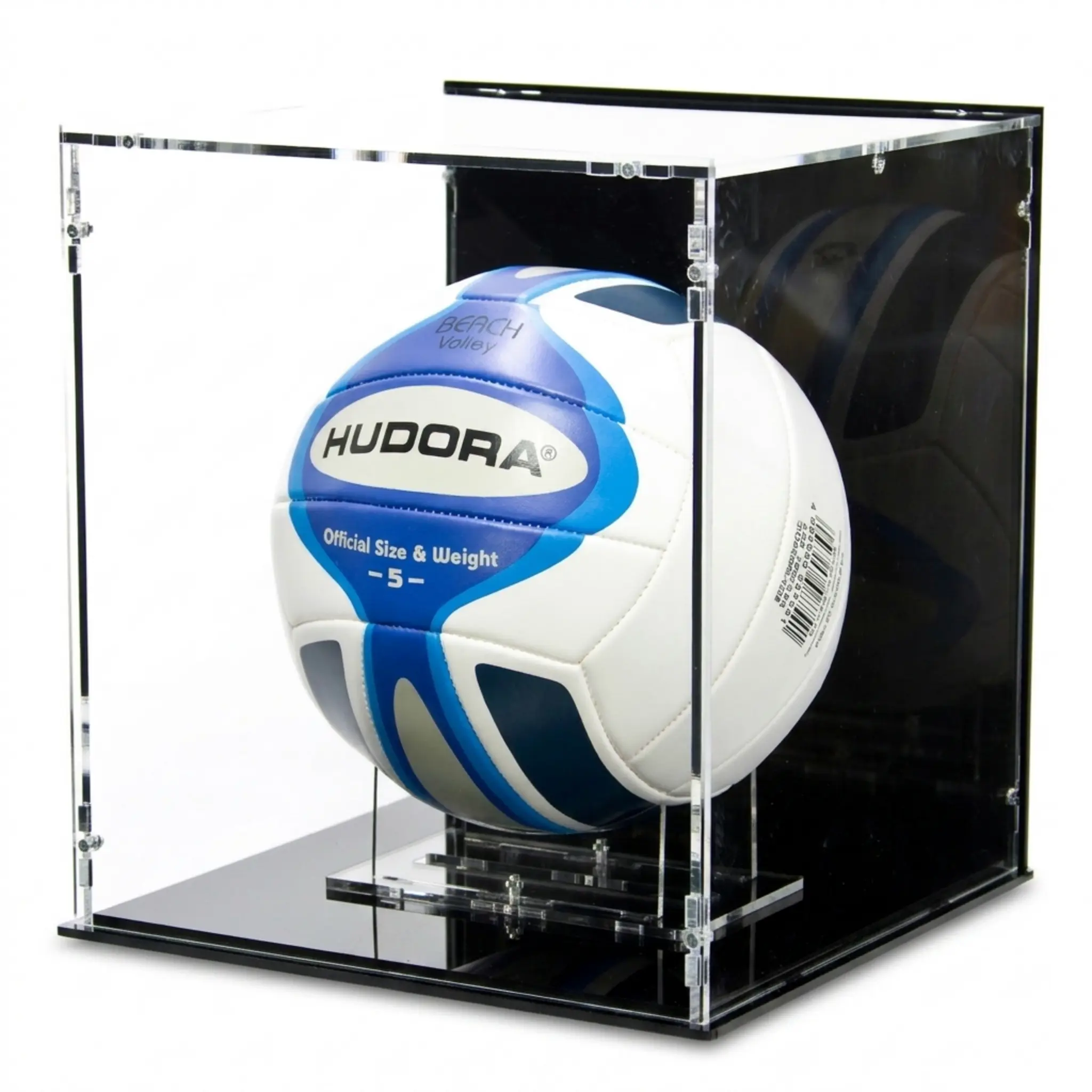 Volleyball Vitrine mit schwarzem Boden und schwarzer Rückwand