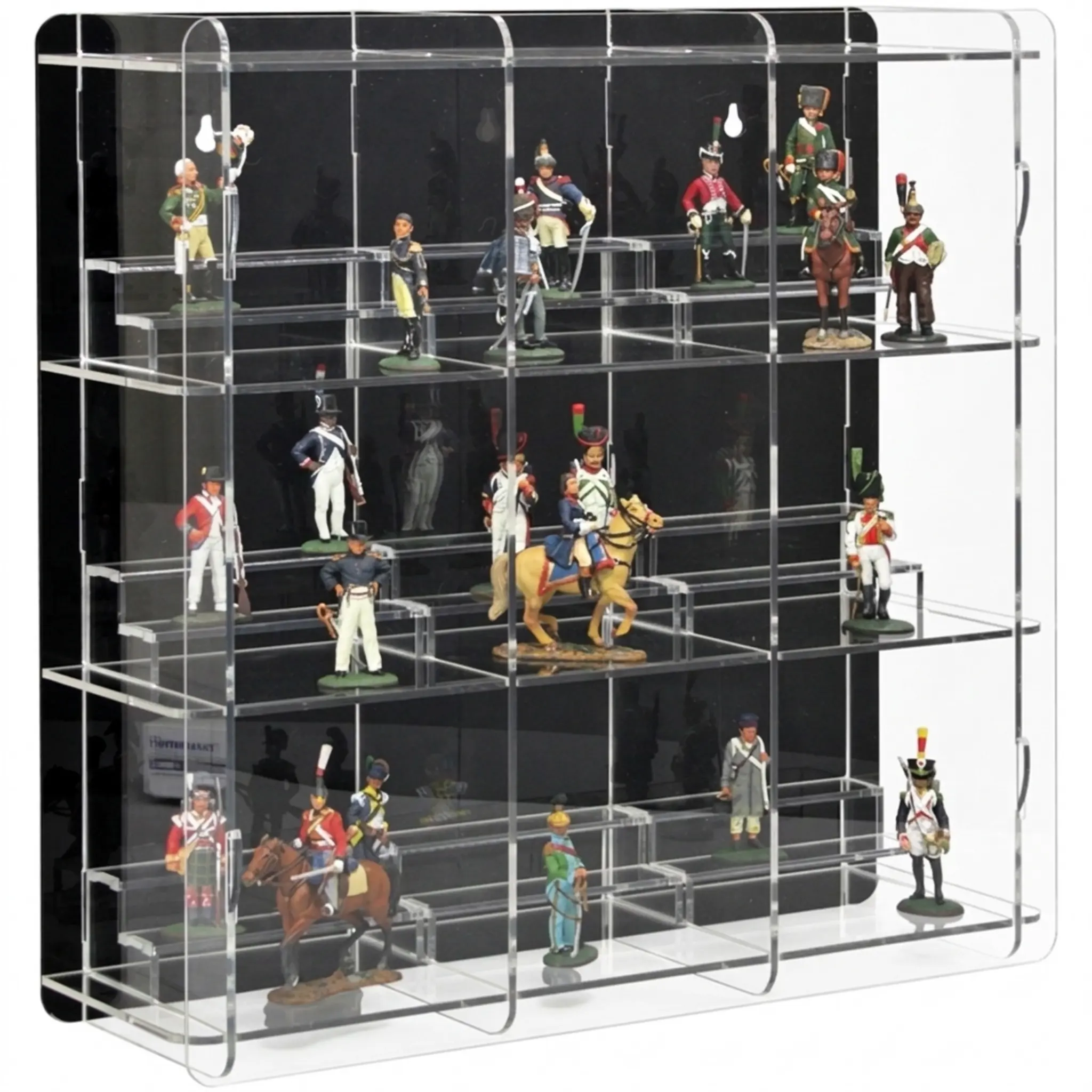 Zinnfiguren Vitrine mit Podesten, Rückwand: schwarz