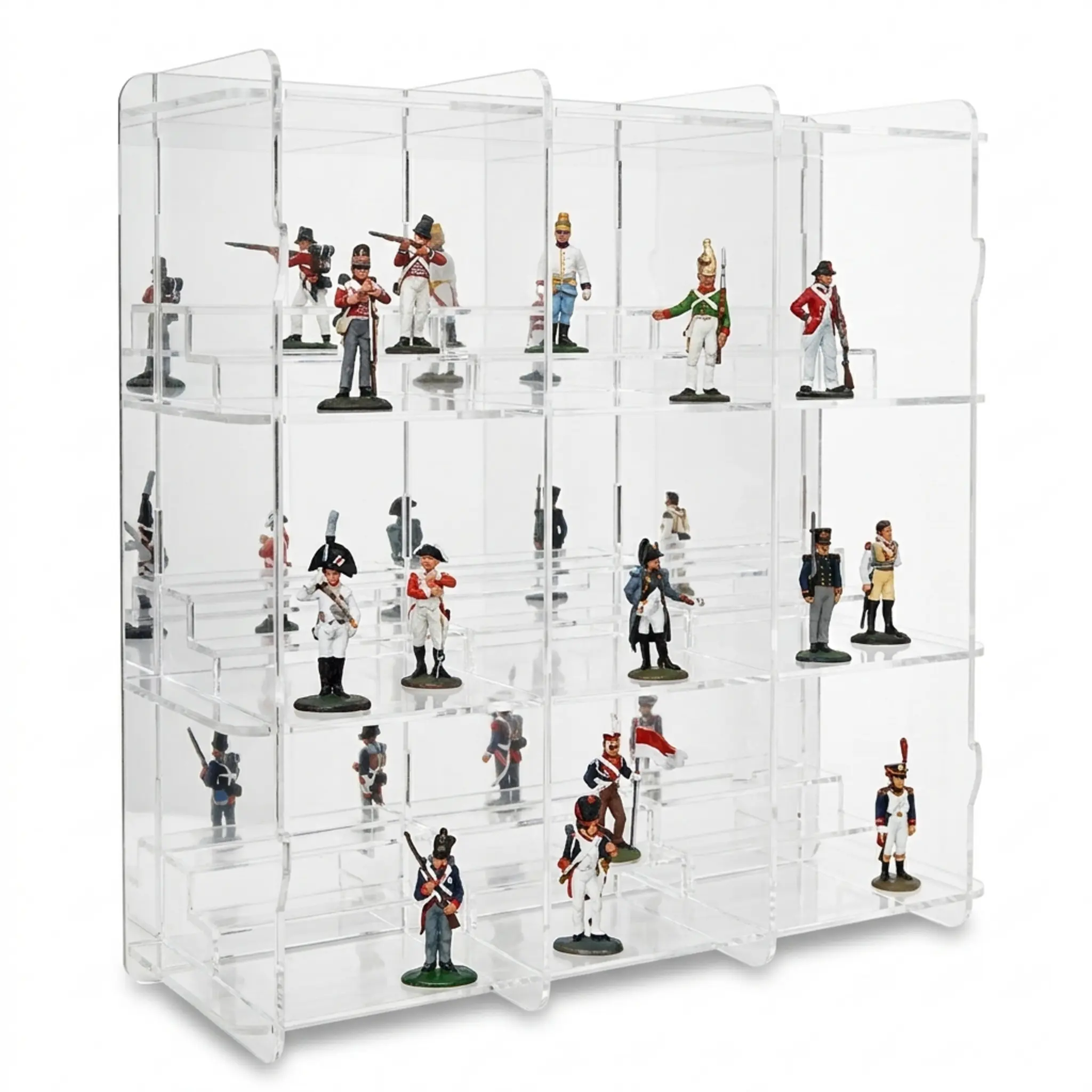 Zinnfiguren Vitrine mit Podesten, Rückwand: transparent