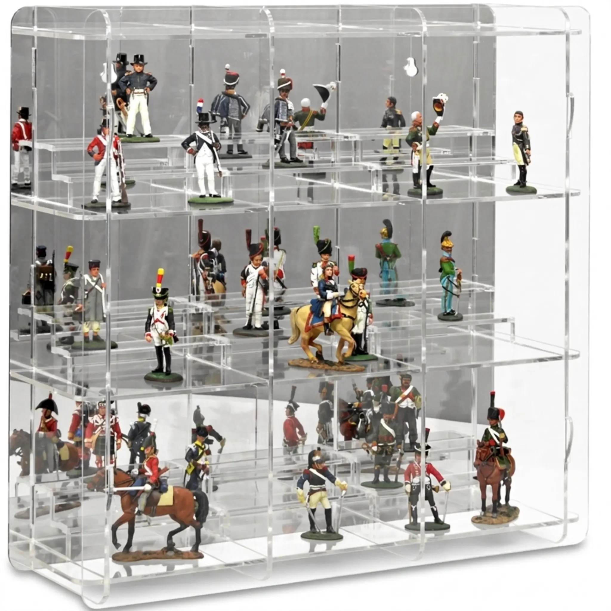 Zinnfiguren Vitrine mit Podesten, Rückwand: verspiegelt