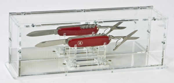 Taschenmesser-Vitrine mit Spiegelrückwand und separatem Messerständer