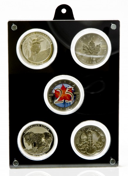 Münzrahmen für 5 gekapselte 1oz Silbermünzen