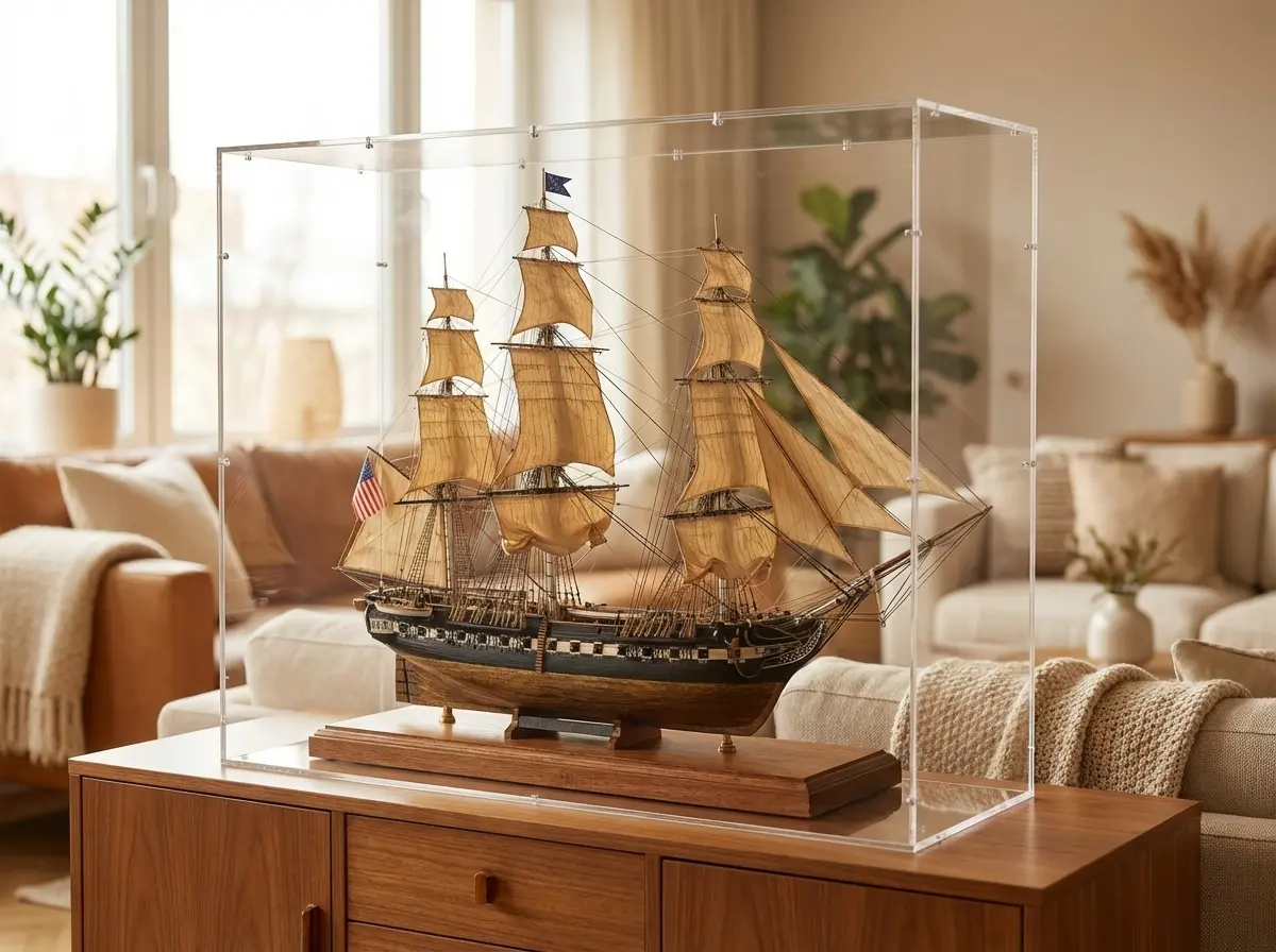 Modellsegelschiff unter klarer Sora-Maßhaube