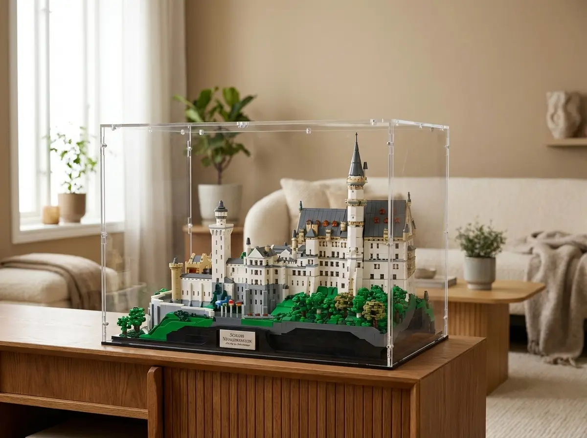 Große Sora-Maßvitrine über einem LEGO Schloss-Neuschwanstein-Modell